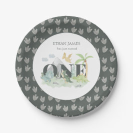 Plato De Papel Jungle Dinosaur Boy 1er cumpleaños Cute acuarela