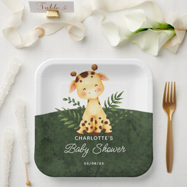 Plato De Papel Jungle Giraffe Baby Shower Placas de papel (Boda)