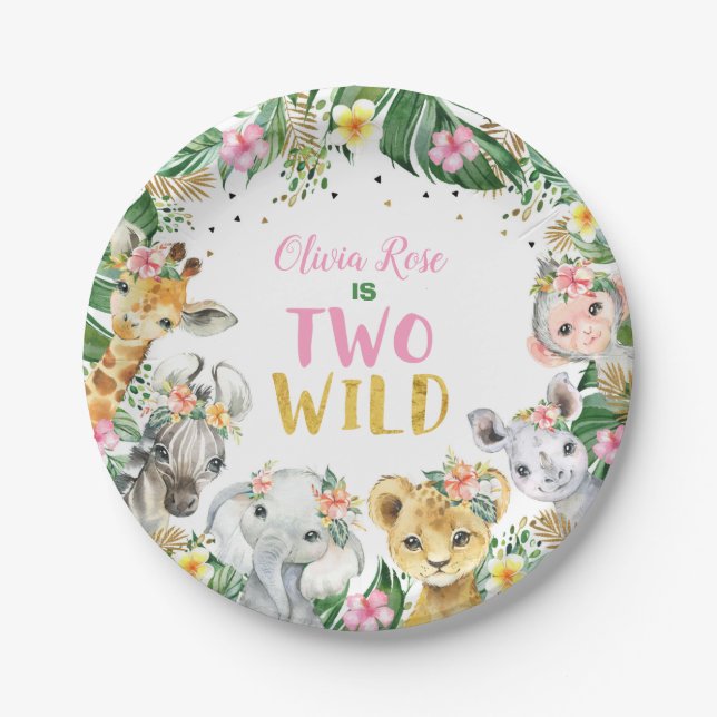 Plato De Papel Jungle Girl Birthday Safari Animals Paper Plates (Anverso)