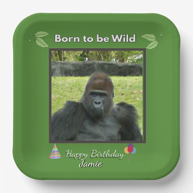 Plato De Papel Jungle Green Gorilla Celebration (Anverso)