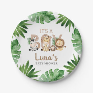 Plato De Papel Jungle It's a Boy Baby Shower Paper Plate