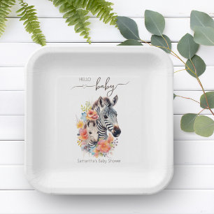 Plato De Papel Jungle Safari Zebra Floral Baby Shower
