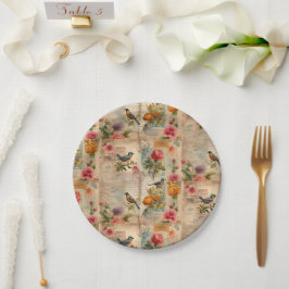 Plato De Papel Junk Journal Seite mit Blumen + Vögel -