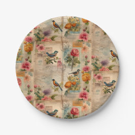 Plato De Papel Junk Journal Seite mit Blumen + Vögel - 