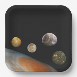 Plato De Papel Júpiter y cuatro lunas satélites Galileas