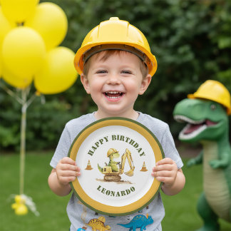 Plato De Papel Jurassic Construction Zone Boy Birthday