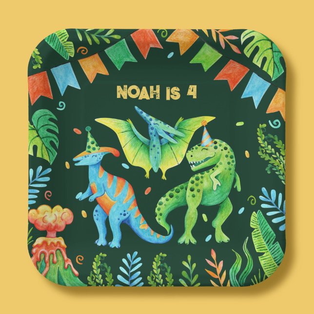Plato De Papel Jurassic Cute Dinosaurios Boys Fiesta de Cumpleaño (Watercolor Dinosaurs Boys Birthday Paper Plates)