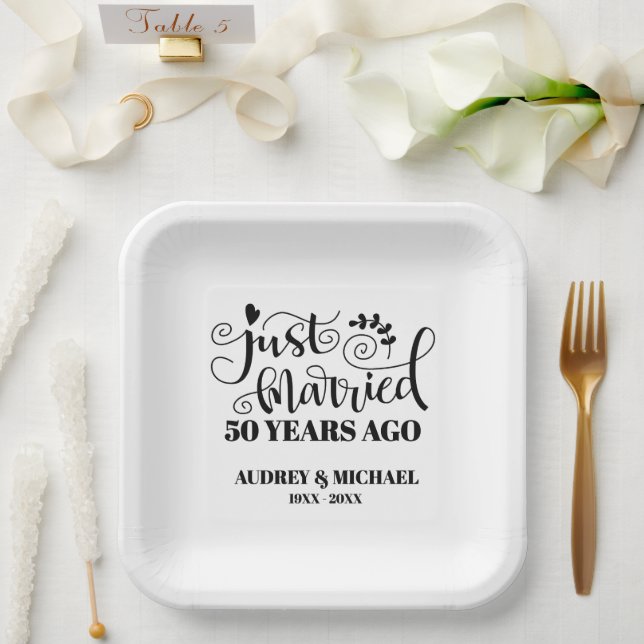 Plato De Papel Just Married Any Year Anniversary Personalized (Boda)