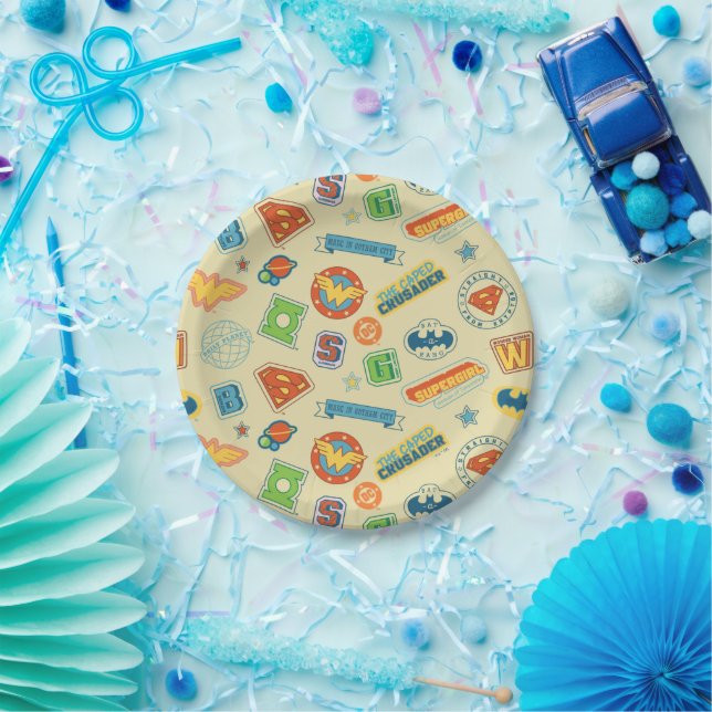 Plato De Papel Justice League Super Hero Badge Pattern (Fiesta)