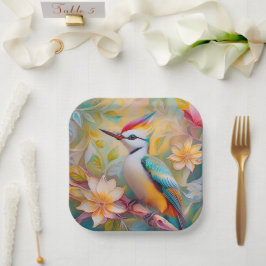 Plato De Papel Juvenil Rainbow Woodpecefer Fantasy Bird