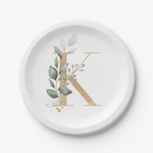 Plato De Papel K Monograma Floral (Anverso)