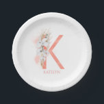 Plato De Papel K Monograma Nombre Pampas Grass White Orchids<br><div class="desc">Elegante pasto de pampas y orquídeas blancas placa de papel de primer nombre para su nuevo hogar,  oficina o fiesta.</div>