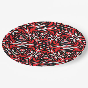 Plato De Papel Kaleidoscopio negro, blanco y rojo