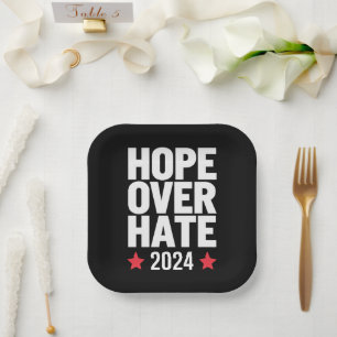 Plato De Papel Kamala Harris 2024 Esperanza sobre el odio Preside