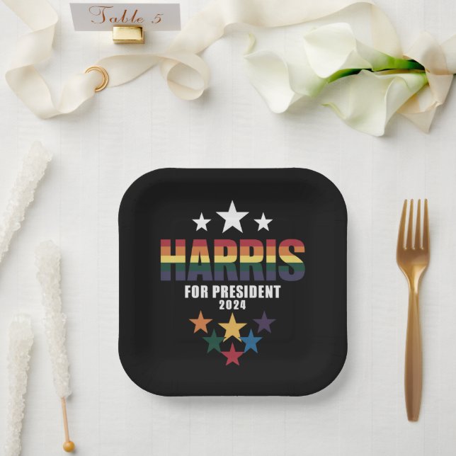 Plato De Papel Kamala Harris Orgullo Gay Arcoiris Elecciones LGBT (Boda)
