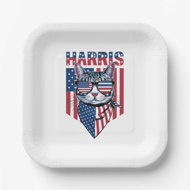 Plato De Papel Kamala Harris por el gato gracioso del presidente  (Anverso)