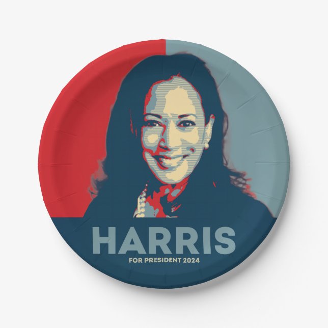 Plato De Papel Kamala Harris Por El Presidente 2024 (Anverso)