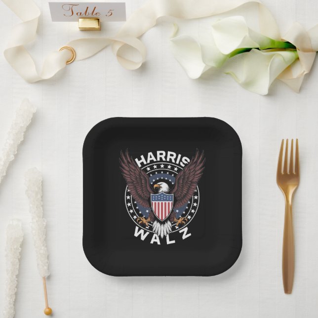 Plato De Papel Kamala Harris Tim Walz Vals 2024 Elección (Boda)