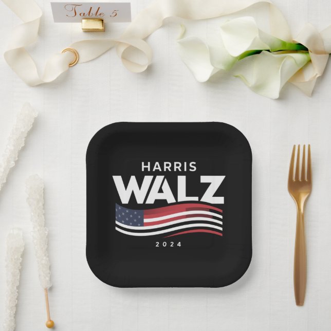 Plato De Papel Kamala Harris Tim Walz Vals 2024 Elección (Boda)