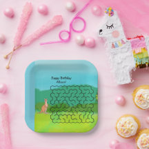 Kangaroo y deja placas de papel de cumpleaños Maze