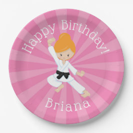 Plato De Papel Karate Birday Party Red Hair Chica Pink