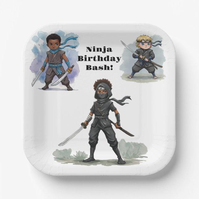 Plato De Papel Karate Ninja Boy Bash de cumpleaños (Anverso)