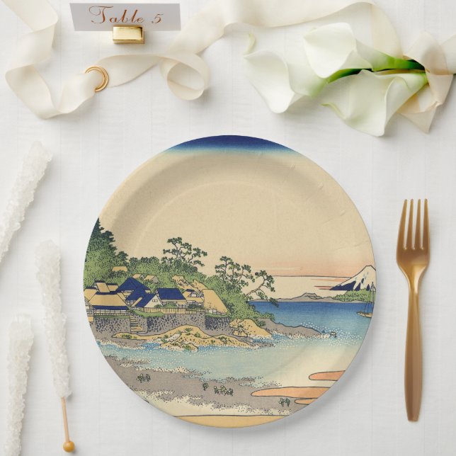 Plato De Papel Katsushika Hokusai Enoshima en la provincia de Sag (Boda)