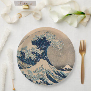 Plato De Papel Katsushika Hokusai. La gran ola de Kanagawa