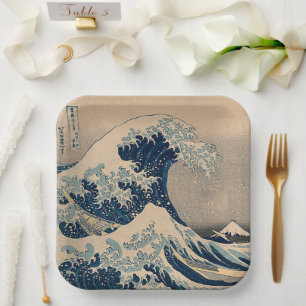 Plato De Papel Katsushika Hokusai. La gran ola de Kanagawa