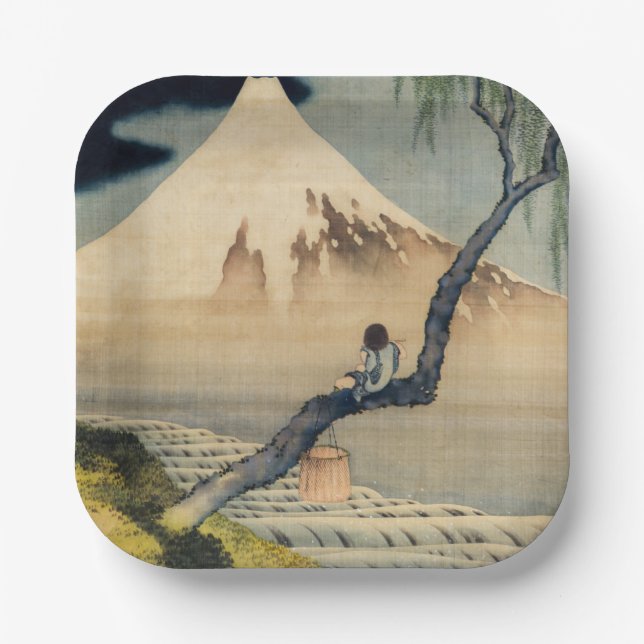 Plato De Papel Katsushika Hokusai - Muchacho viendo el Monte Fuji (Anverso)