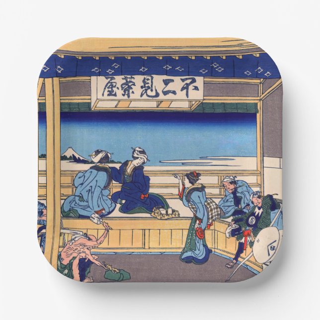 Plato De Papel Katsushika Hokusai - Yoshida en Tokaido (Anverso)