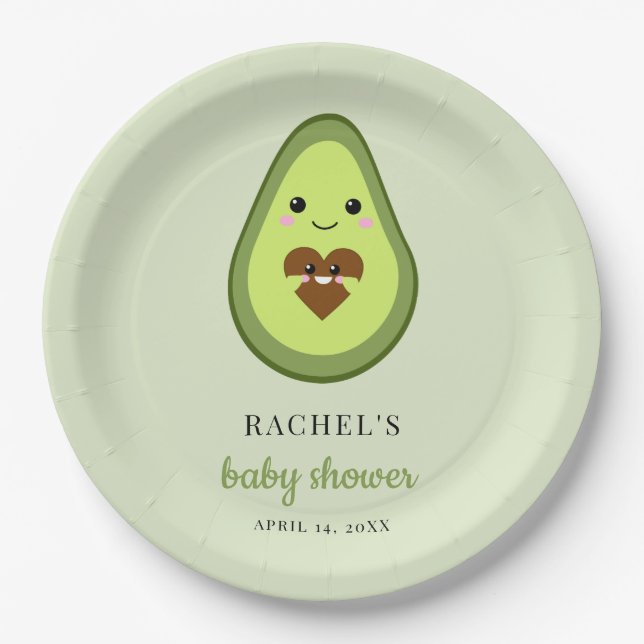 Plato De Papel Kawaii Aguacate Pregnant Baby Shower Cute Minimal (Anverso)