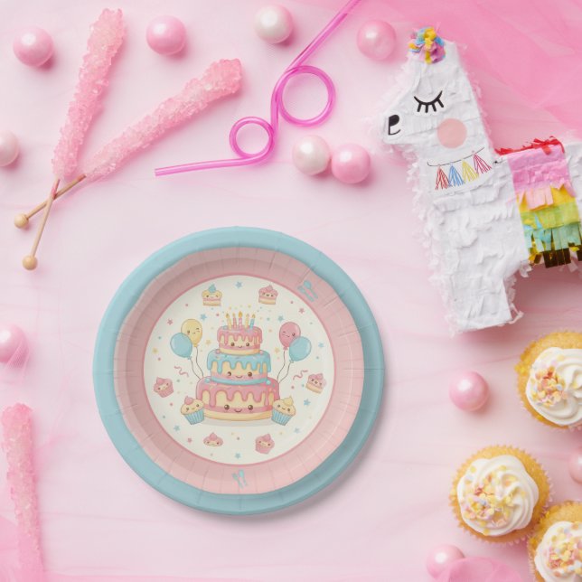 Plato De Papel Kawaii Birthday - Cute Cake and Cupcakes (Fiesta)