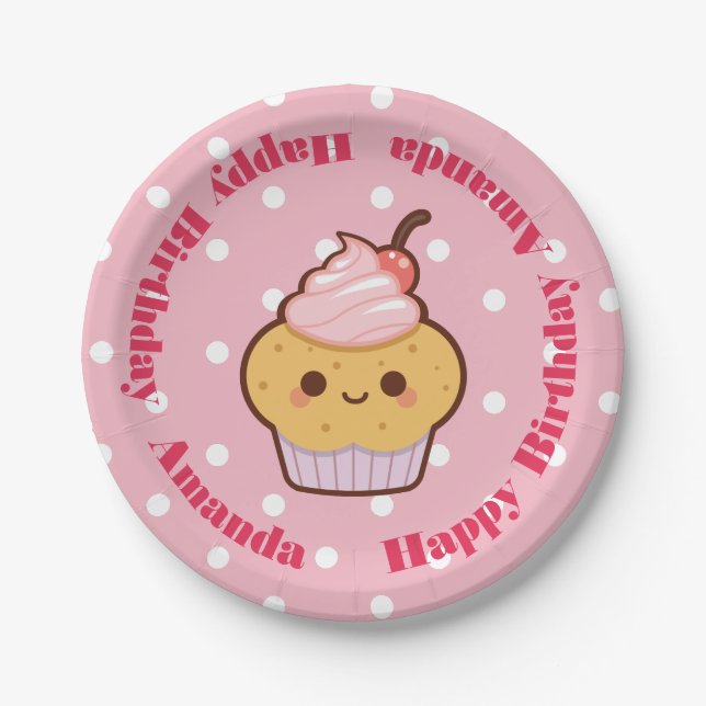 Plato De Papel Kawaii Bonito pastel NOMBRE PERSONALIZADO DE cumpl (Anverso)