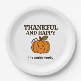 Plato De Papel Kawaii Calabaza de Otoño Gracias Feliz Día de Grac