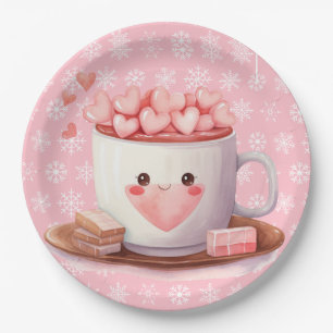 Plato De Papel Kawaii chocolate caliente de cacao y copos de niev