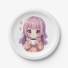 Plato De Papel Kawaii Cozy Coffee Girl – Pastel Aesthetic sticker