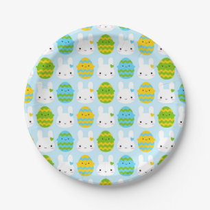 Plato De Papel Kawaii Easter Bunny & Eggs