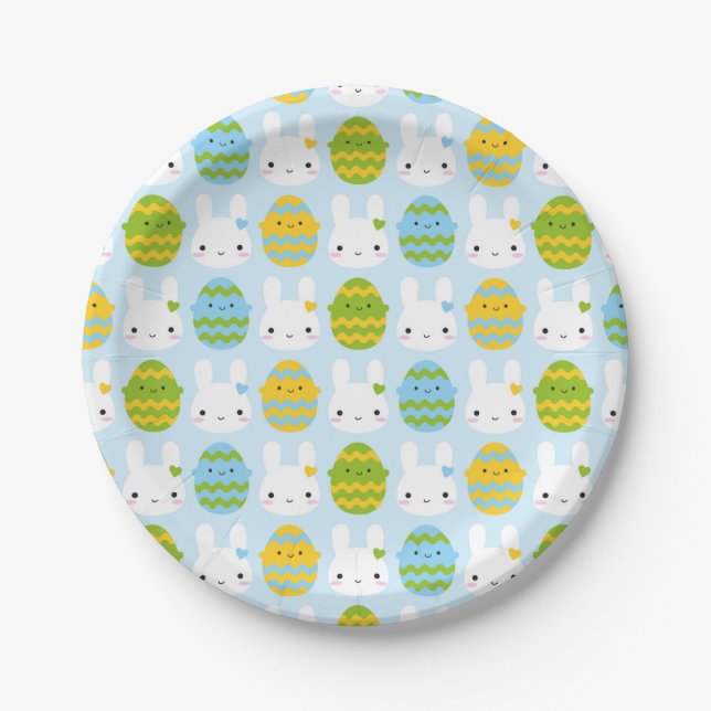 Plato De Papel Kawaii Easter Bunny & Eggs (Anverso)