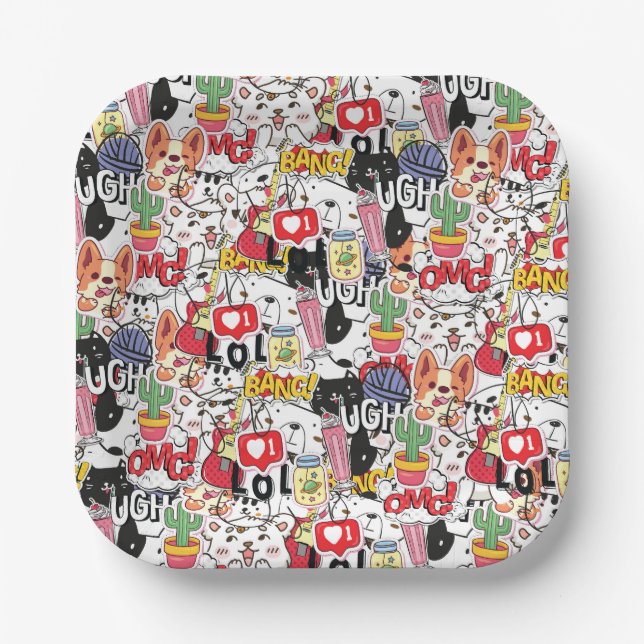 Plato De Papel kawaii funny pet design - cute animal lover  (Anverso)