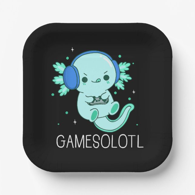 Plato De Papel Kawaii Gamesolotl Axolotl Gamer (Anverso)