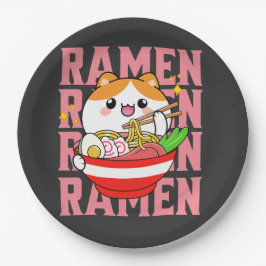 Plato De Papel Kawaii Gato comiendo Ramen