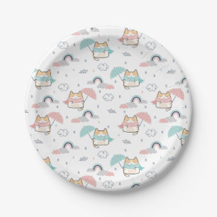Plato De Papel Kawaii Gatos Lluvias Placas de papel para el patró
