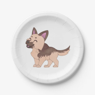 Plato De Papel Kawaii German Shepherd Dog