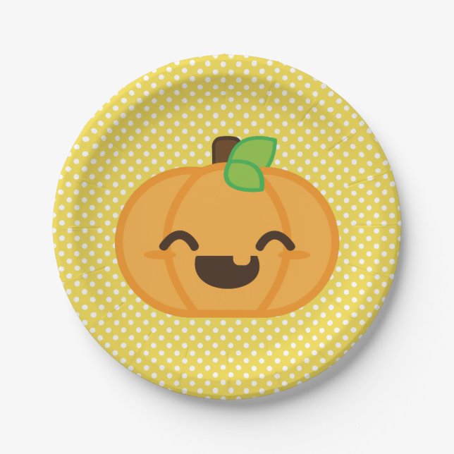 Plato De Papel Kawaii Jackolantern Calabaza Halloween Placas de p (Anverso)
