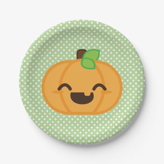 Plato De Papel Kawaii Jackolantern Calabaza Halloween Placas de p (Anverso)