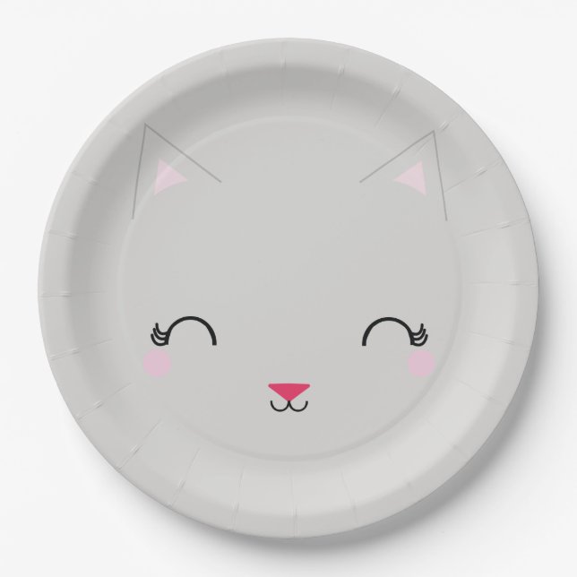 Plato De Papel kawaii kitty CAT CUMPLEAÑOS placa 1 (Anverso)
