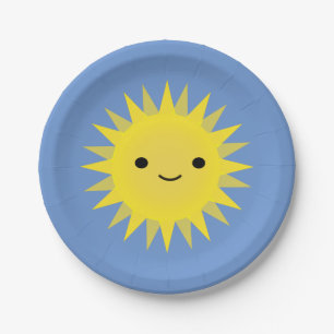 Plato De Papel Kawaii lindo Sun sonriente