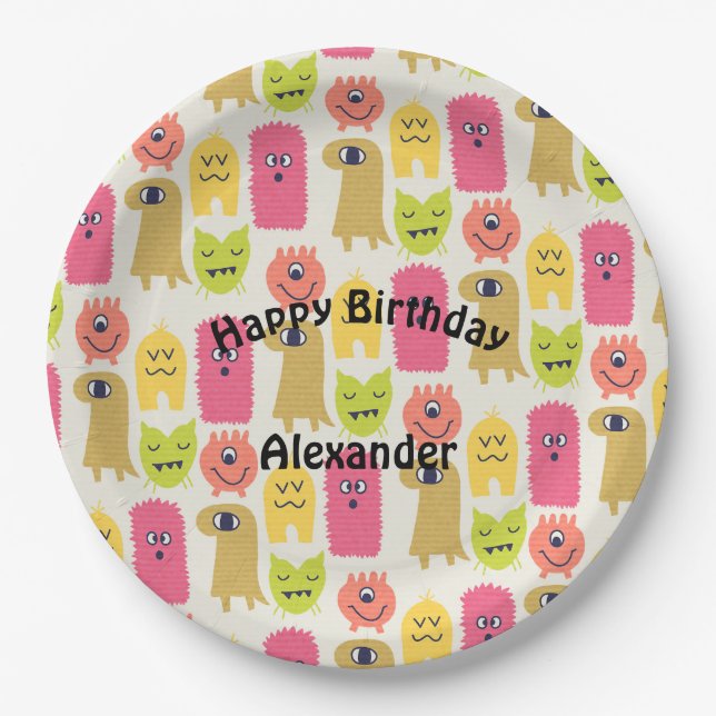 Plato De Papel Kawaii Monster Birthday Party Plate (Anverso)