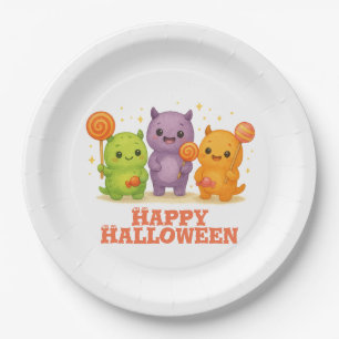 Plato De Papel Kawaii Monsters & Lollipops Halloween